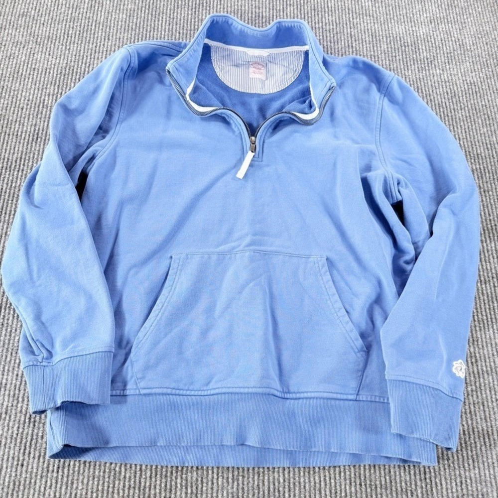 Brooks Brothers Quarter Zip Pullover Sweatshirt Mens XL Blue 100% Cotton Pocket